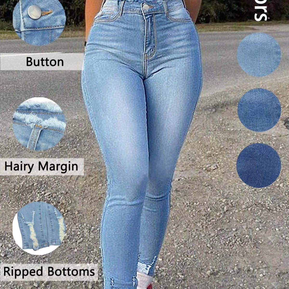 Women's Plain Ripped High Waist Skinny Stretchy Jeans, Fashion Casual Pocket Design High Waisted Design Denim Pants for Daily Outdoor Wear, Ladies Bottoms for Spring & Fall