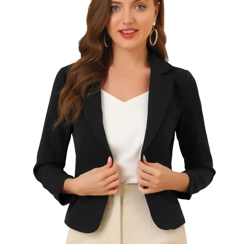 INSPIRE CHIC Open Front Business Casual Crop Suit Blazer Jacket