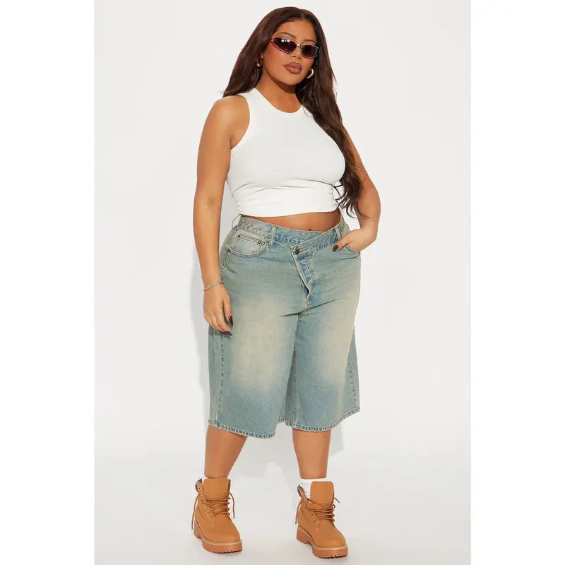 Take Whats Mine Crossover Denim Jorts - Vintage Wash