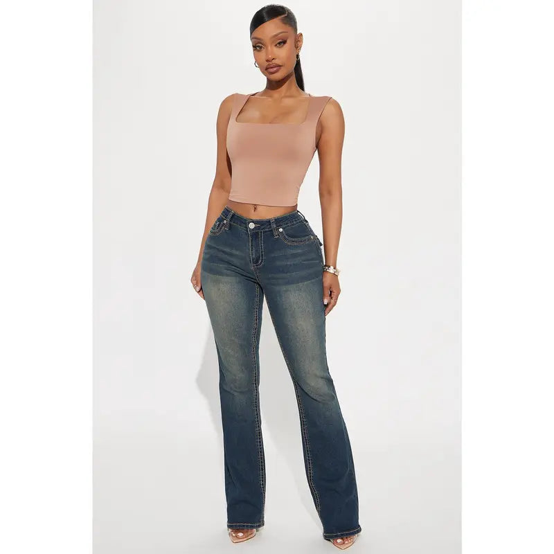 Sofia Embroidered Mid Rise Bootcut Jeans - Vintage Wash
