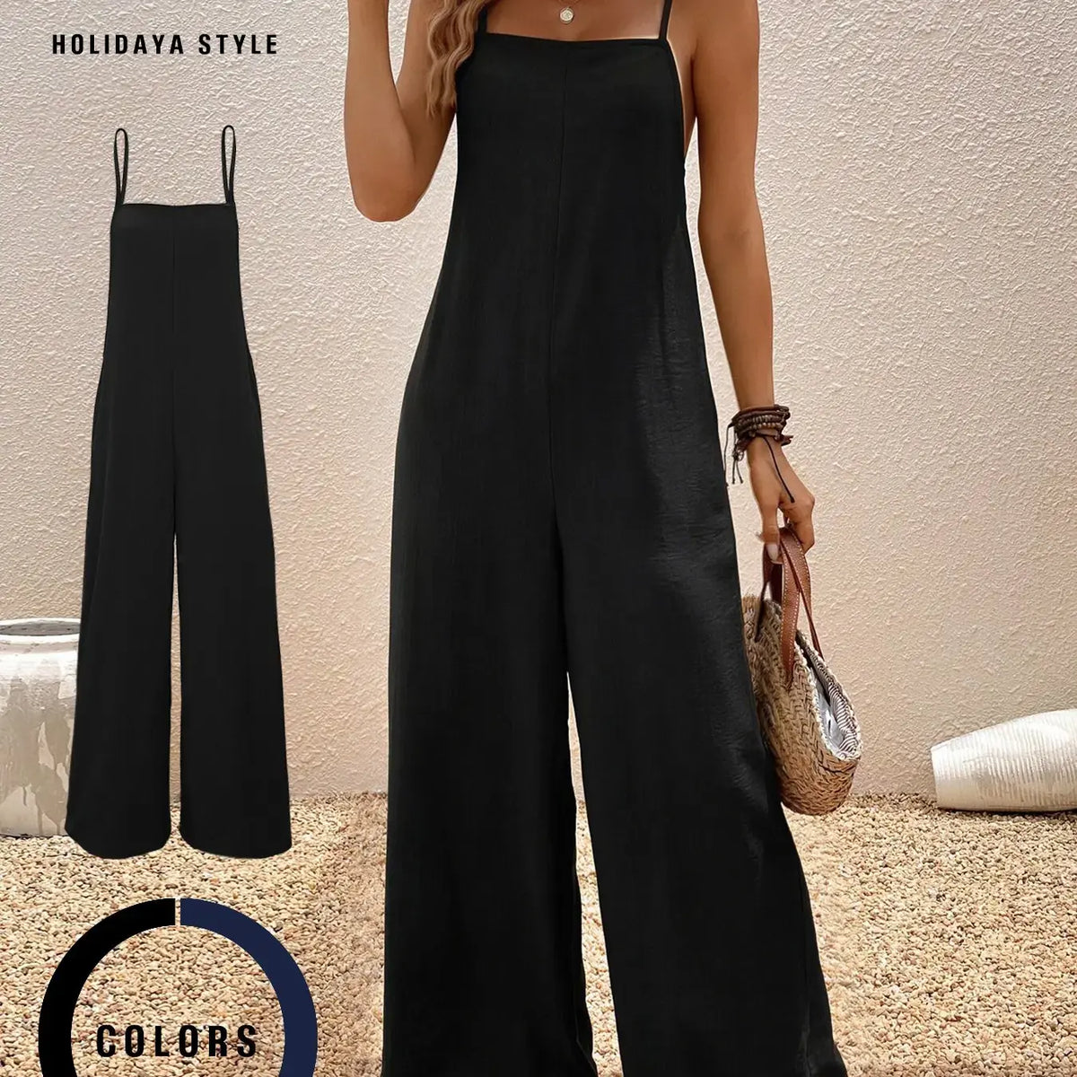 Choove Women's Spaghetti Strap Solid Wide Leg Jumpsuit, Loose Fit Sleeveless One-Piece Outfit for Summer, Beach and Vacation