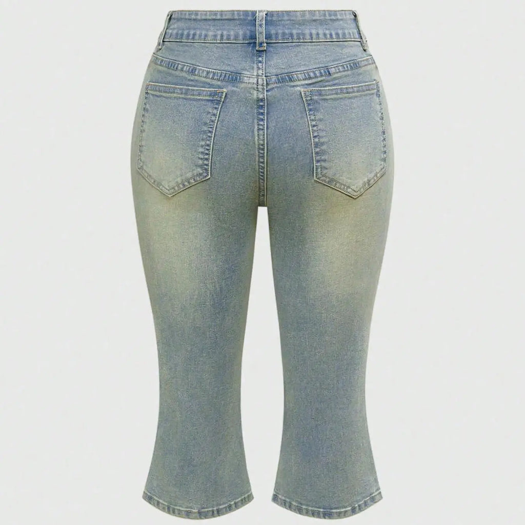 Women's Casual Retro Dragonfly Embroidery Capri Denim Pants, Y2K Stretch Jeans, Comfortable and Stylish, Perfect for Daily Wear, Trendy and Versatile, Streetwear Denim Pants