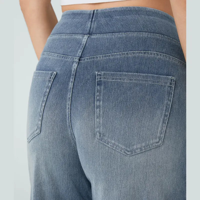 Halara Flex™ High Waisted Pockets Baggy Wide Leg Washed Casual Jeans