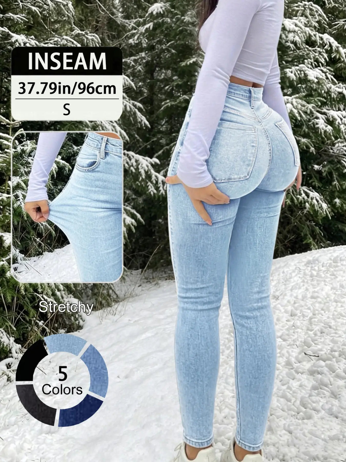 20789# New Elegant Casual Slim-Fit High Waist Fitted Long Pants for Women, All-Season Button Fly Trousers, Plain Surface, Unlined