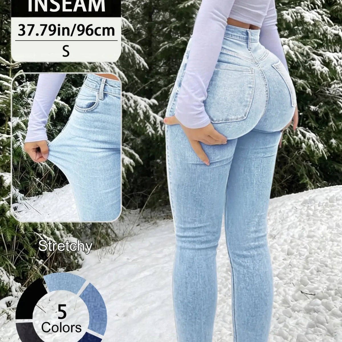 20789# New Elegant Casual Slim-Fit High Waist Fitted Long Pants for Women, All-Season Button Fly Trousers, Plain Surface, Unlined