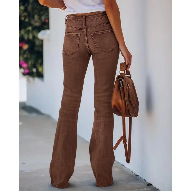 Flowyair Women's High-Waisted Stretch Denim Bottoms - Minimalist Basic Fitted Flare, Boyfriend, Bootcut Jeans for Summer Outfits, Vacation Wear