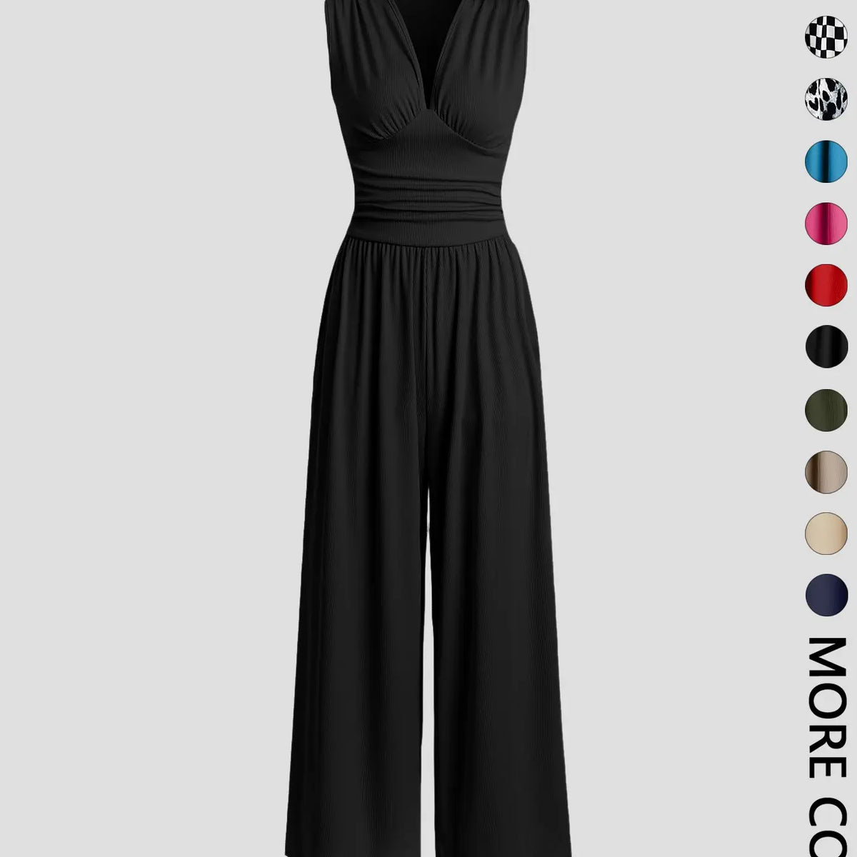 Women's Plain Ruched Deep V Neck Fashion Jumpsuit, Elegant Sleeveless Wide Leg Jumpsuit for Summer, Ladies Clothes for Beach Holiday Vacation