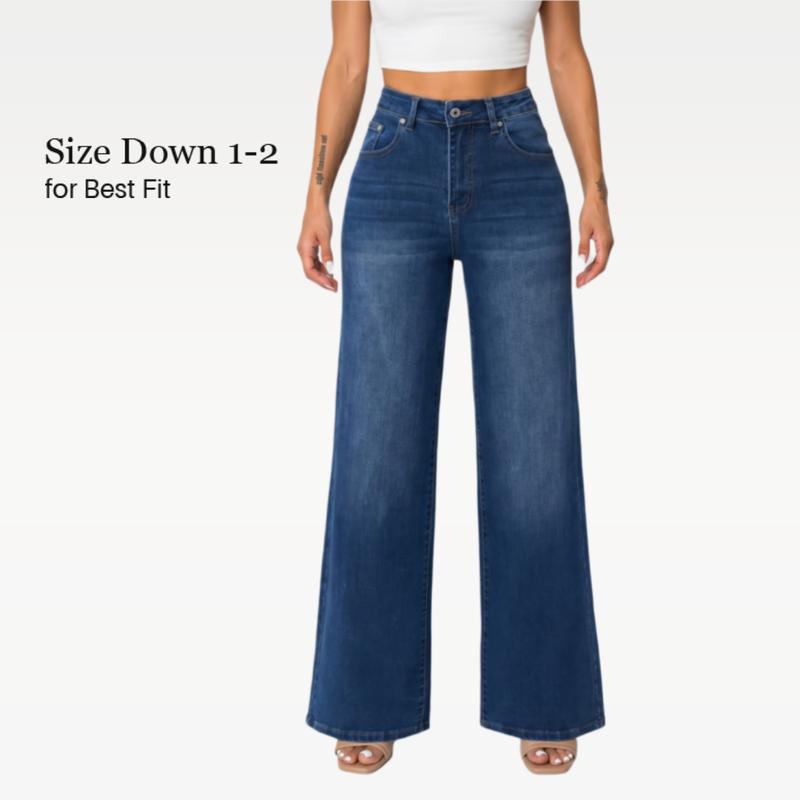 Sofia CANANA Women Super Stretchy High Rise Wide Leg Jeans Minimalist Comfort Denim Pants Tummy Control BBL Regular Size Plus Size