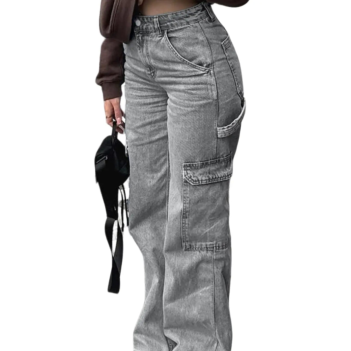 Teen Girl Denim Cargo Pants with Pockets, Loose Legged Pants, Trendy & Comfortable Casual Design, Ideal for Daily Wear & Outdoor Adventures, Cargo Jeans
