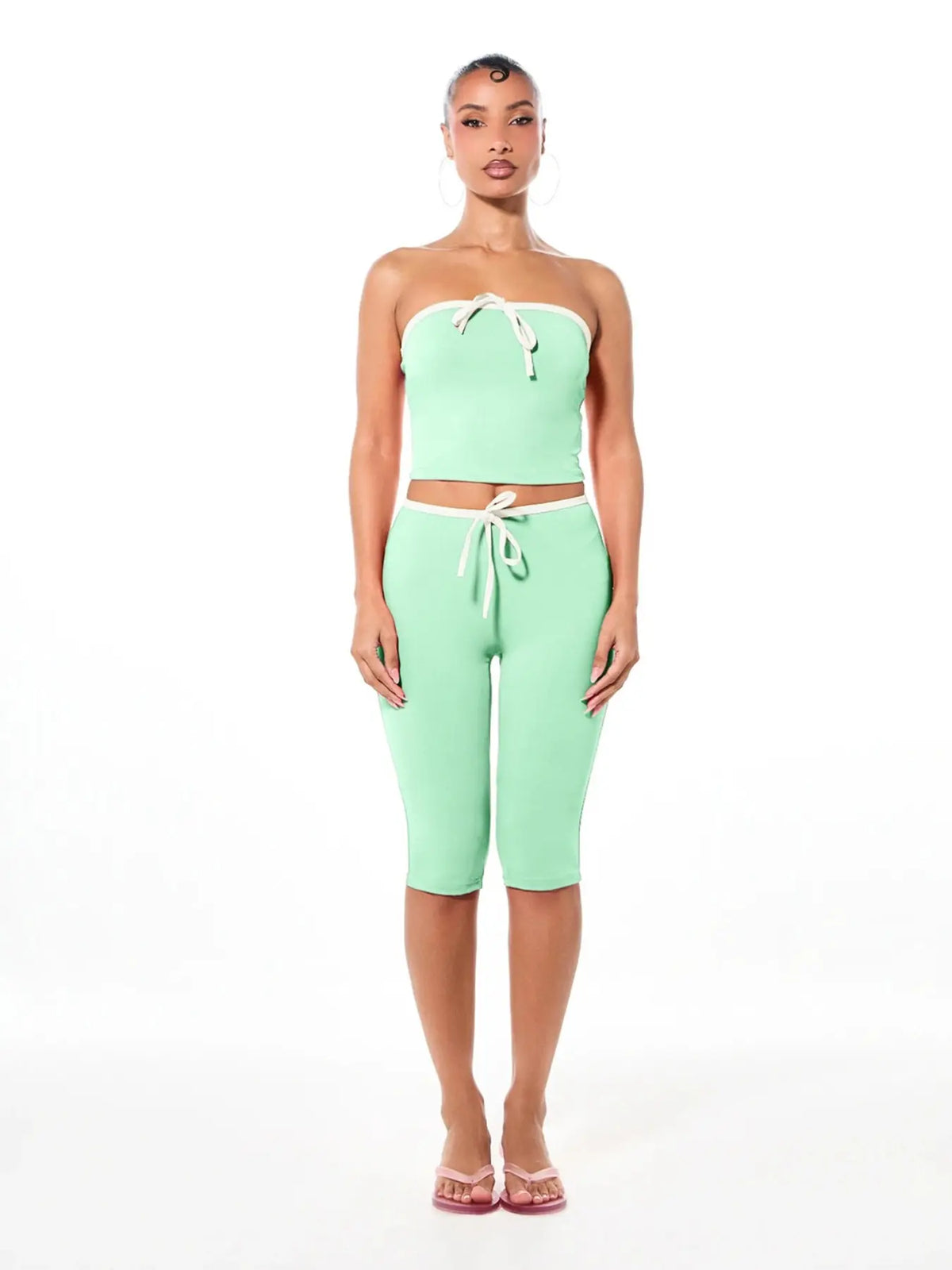 Women's Slim Fit Tube Top Set, Casual Summer, Colorblock Design, Perfect for Daily Wear & Everyday, 2-Piece Ensemble, Comfortable and Stylish, Chic