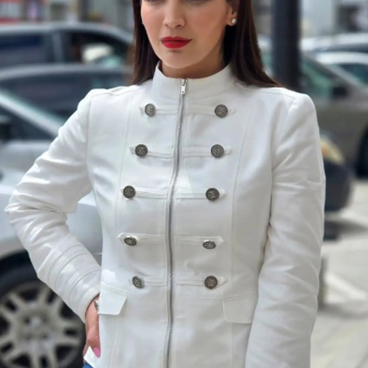 Double Breasted Button Cropped Blazer For Women Demi-Season Long Sleeve Tops White Jacket Fitted Streetwear Military Style Elegant Chic High Neck Women's Outerwear Casual Zip Up Short Coats Womenswear