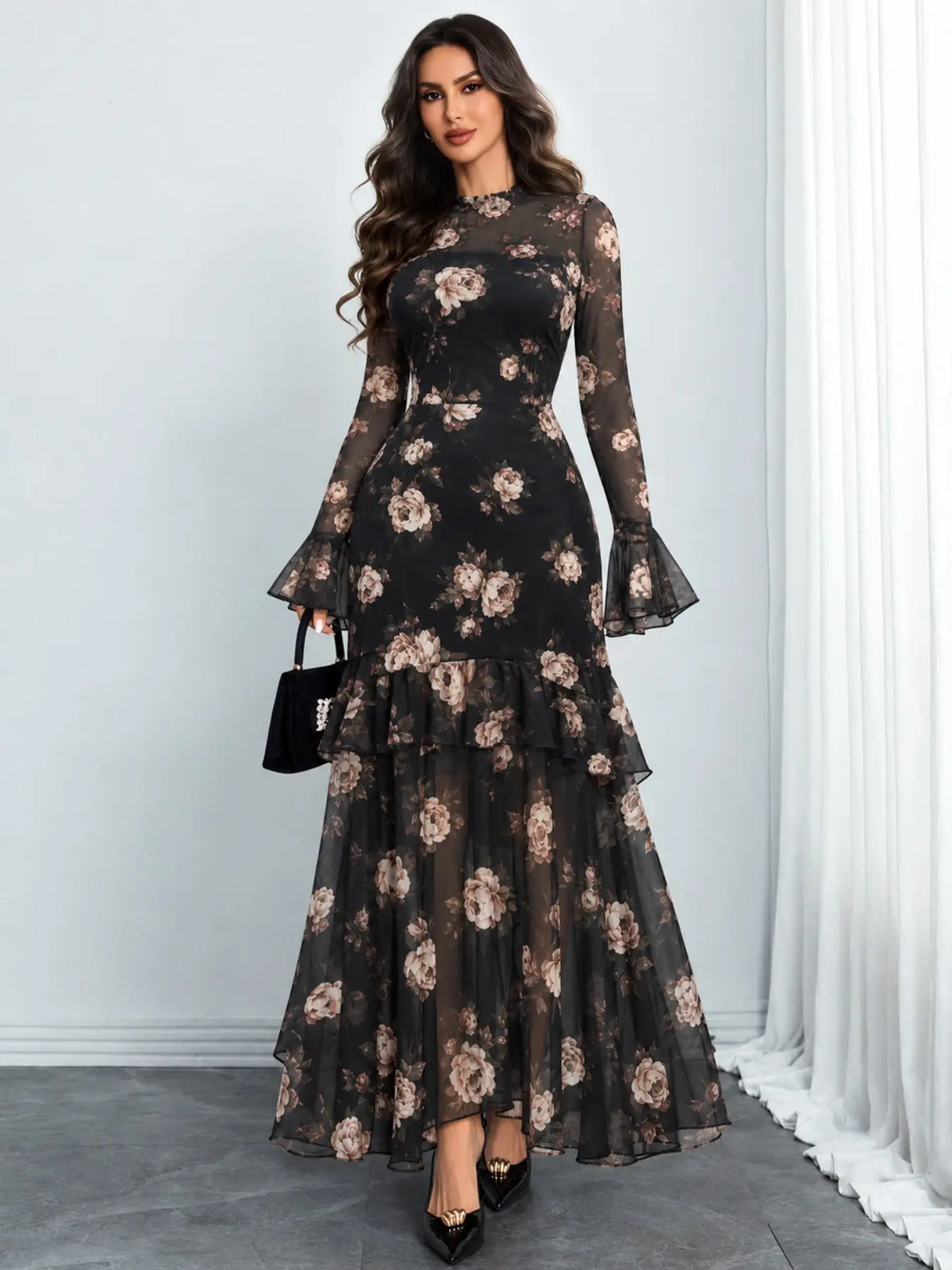 Women's Floral Print Chic Dress, Elegant Gothic Long Sleeve Dress for Party Holiday Wedding Guest, Ladies Clothes for All Seasons #GLOBAL PICKS