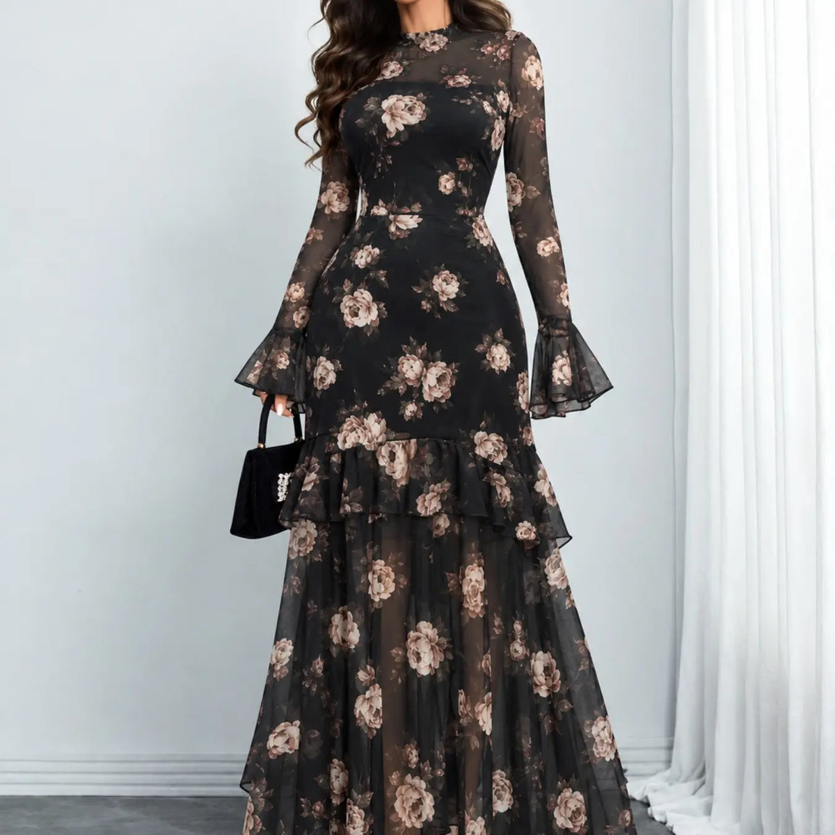 Women's Floral Print Chic Dress, Elegant Gothic Long Sleeve Dress for Party Holiday Wedding Guest, Ladies Clothes for All Seasons #GLOBAL PICKS