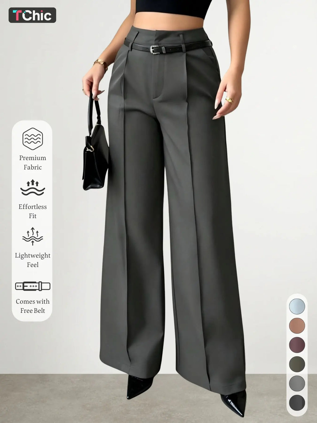 New Women's High-Waisted Wide-Leg Suit Pants Pleated Design with Belt, Casual Elegant Comfortable Fit Style for Daily Commute