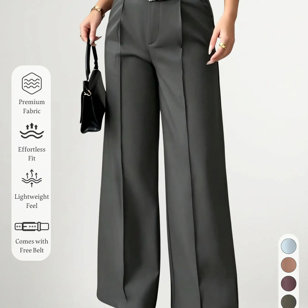 New Women's High-Waisted Wide-Leg Suit Pants Pleated Design with Belt, Casual Elegant Comfortable Fit Style for Daily Commute