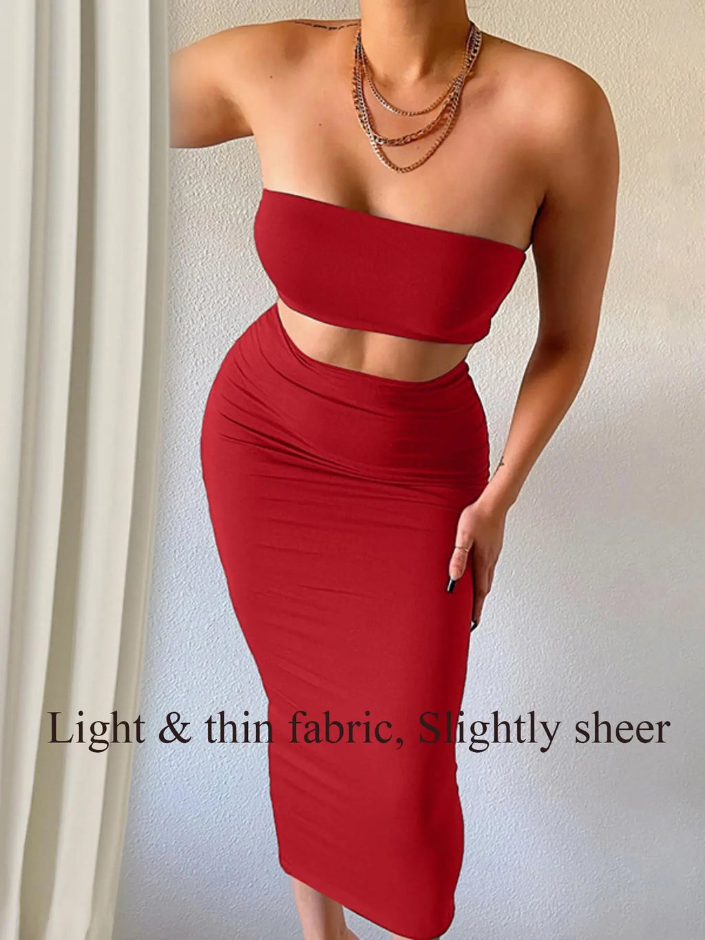 Women's 2 Counts Solid Backless Crop Tube Top & High Waist Skirt Set, Sleeveless Strapless Top & Bodycon Skirt Set for Party Club Dating, Ladies Casual Summer Clothing Set Womenswear