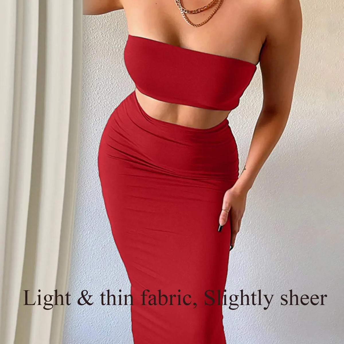 Women's 2 Counts Solid Backless Crop Tube Top & High Waist Skirt Set, Sleeveless Strapless Top & Bodycon Skirt Set for Party Club Dating, Ladies Casual Summer Clothing Set Womenswear