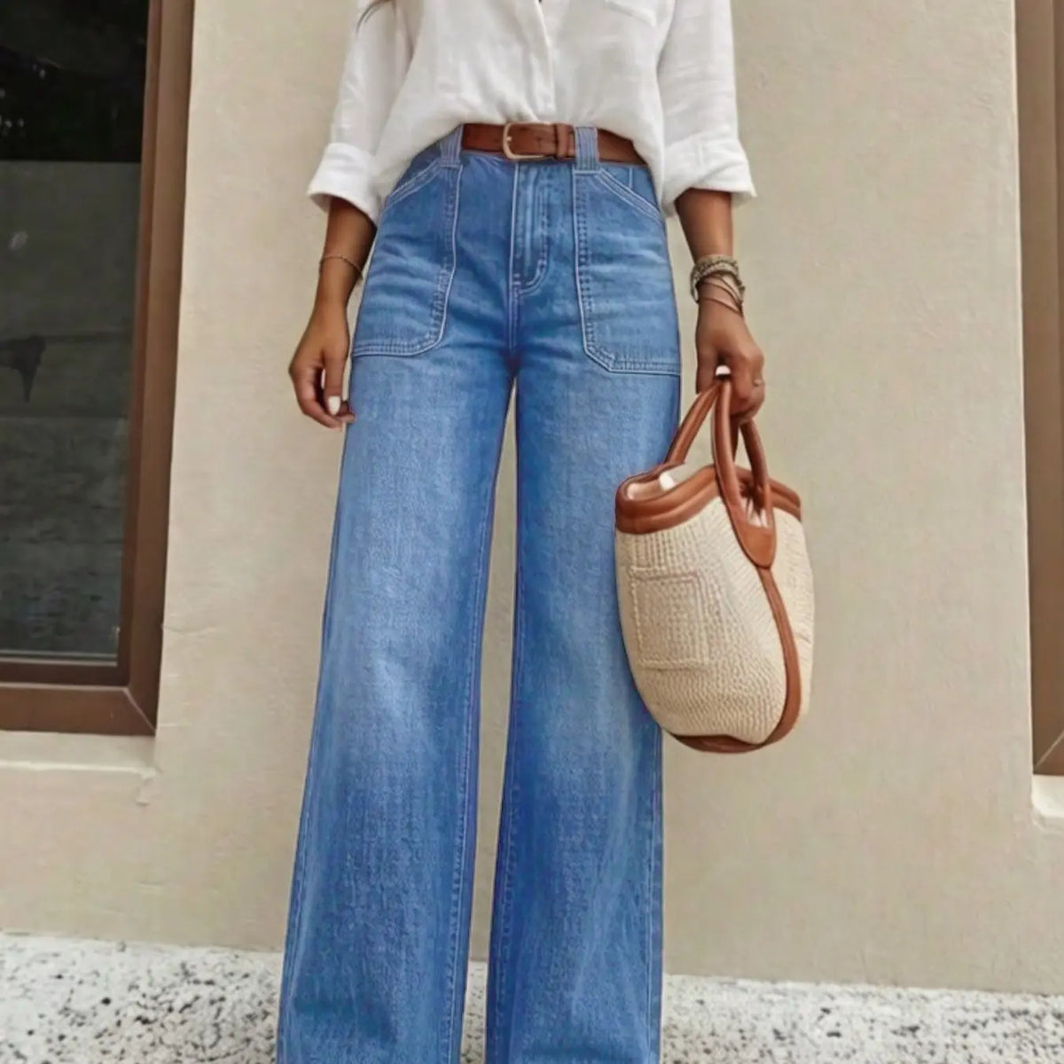 Women's High Waist Loose Straight Leg Denim Jeans Button Pants, Comfortable Casual Style, Perfect for Daily Wear and Outdoor Activities, T-chic, High Waisted Jeans