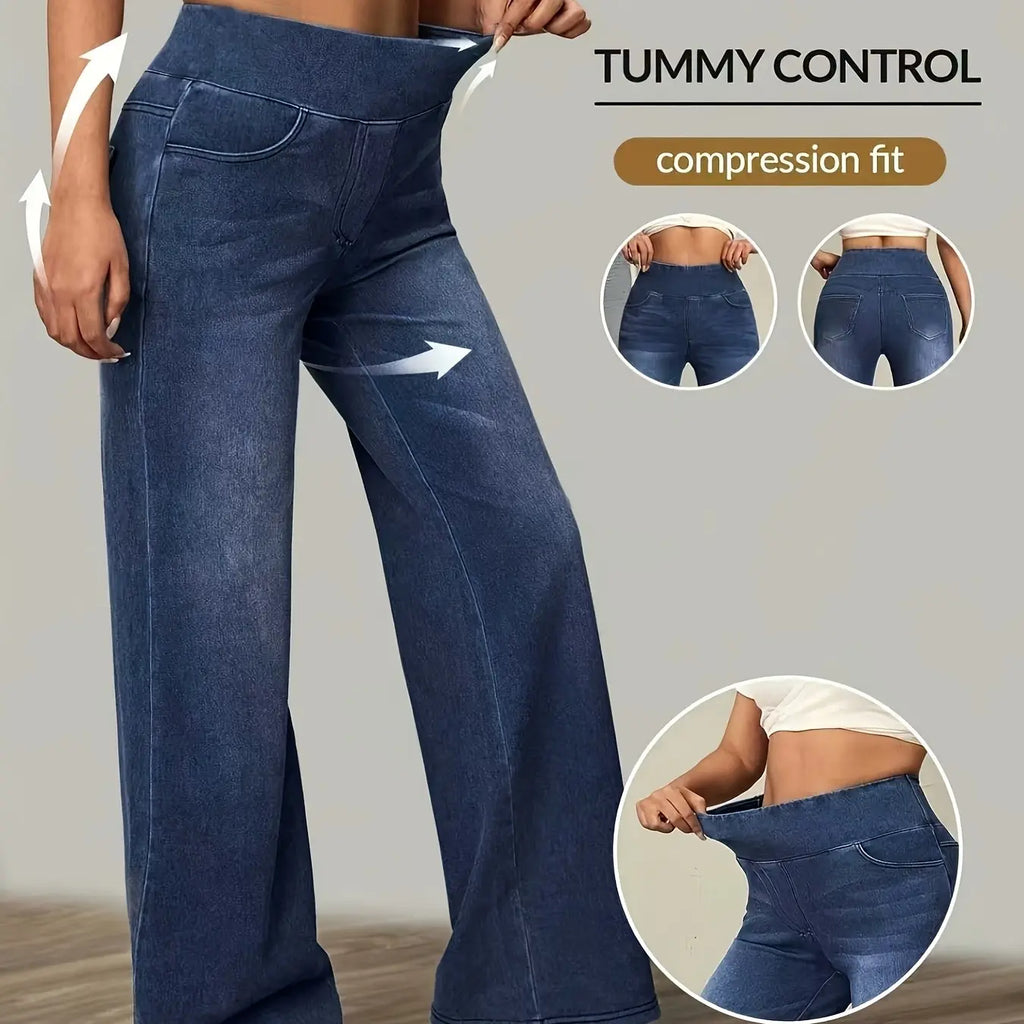 Women's Casual Fashion Elastic High Waisted Denim Long Pants, Comfortable Daily Wear, Trendy Jeans for Everyday Style, Compression Fit