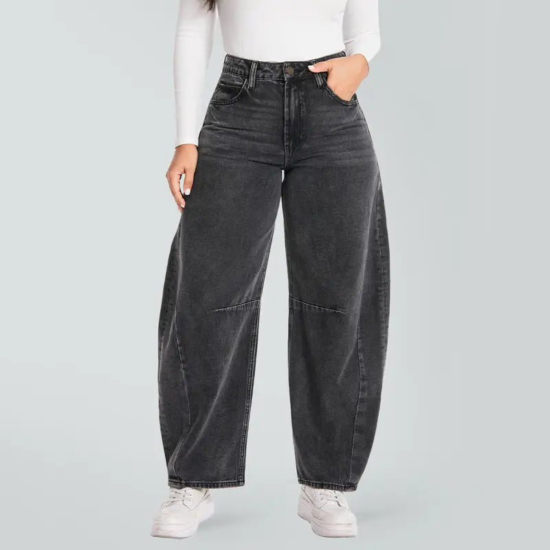 Blake Non-Stretch High Waist Barrel Jeans Womenswear Bottom Casual Denim Pants Daily Outfit Basic Streetwear Fall Fashion BM003 | BlueMoment