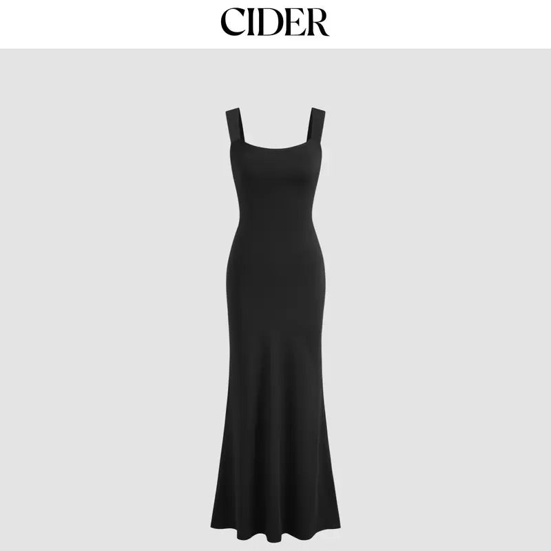 Cider Scoop Neckline Solid Bowknot Backless Maxi Dress Minimalist High Stretch Womenswear