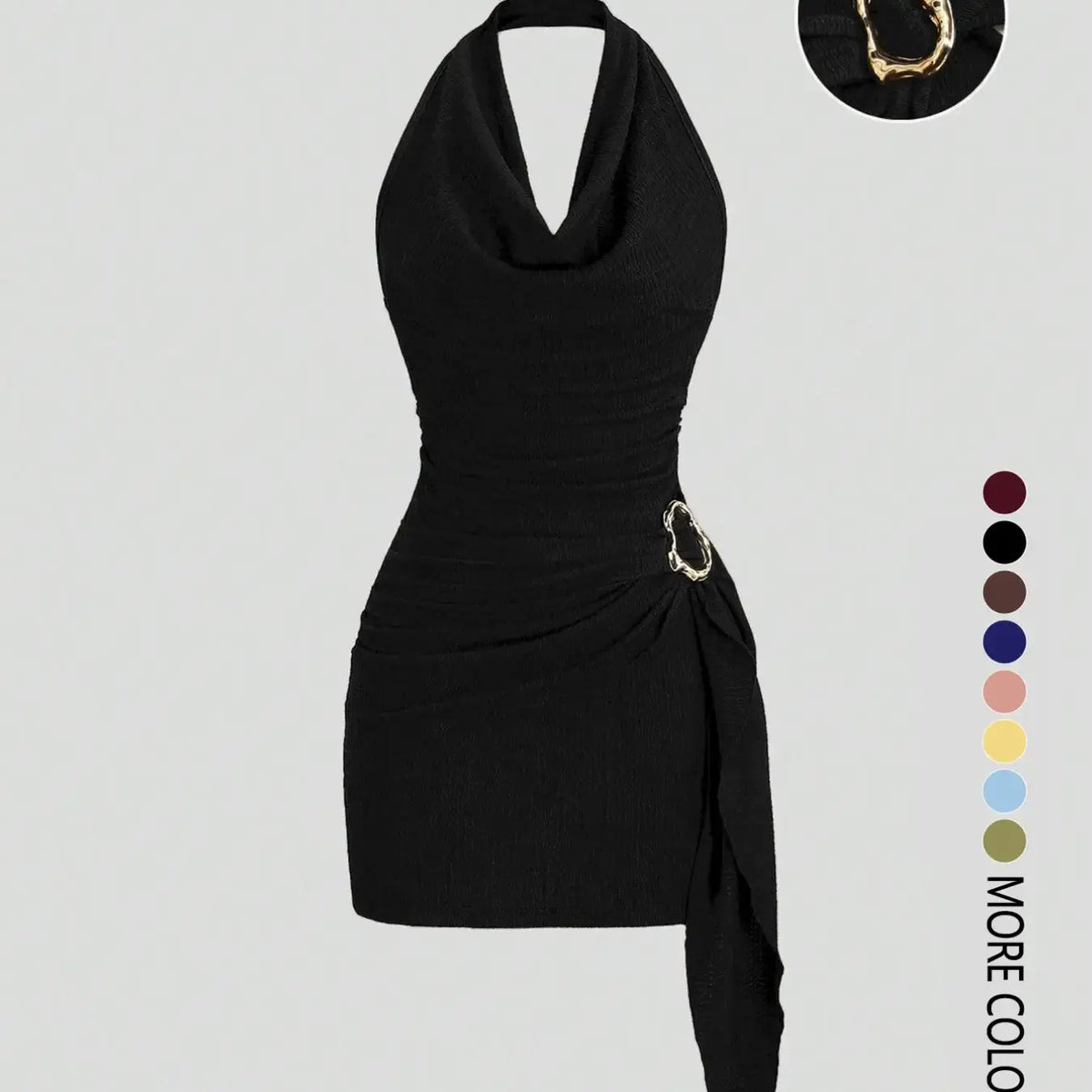 Women's Fashion Solid Color Ruched Halter Fit Dress, Casual Office Wear, Elegant Backless Design, Perfect for Daily Wear, Stylish, Chic and Comfortable Dress, Backless Slim Dress