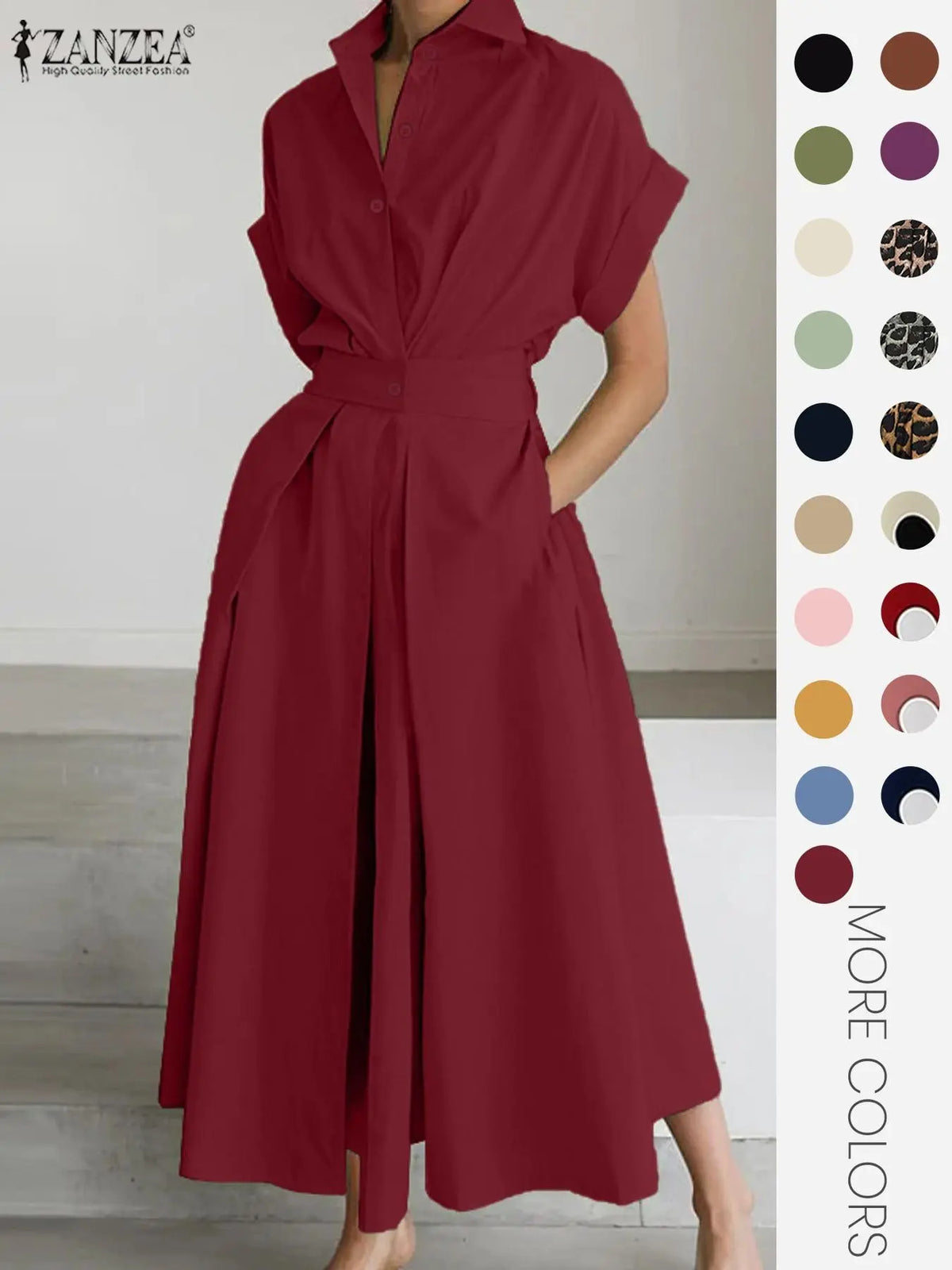Women's Solid Color Woven Collared Shirt Dress, Basic Casual Short Sleeve Dress for Summer, Ladies Clothes for Daily Wear, Womenswear Fit, Piece, Buttoned Dress, Casual Minimalist Fashion