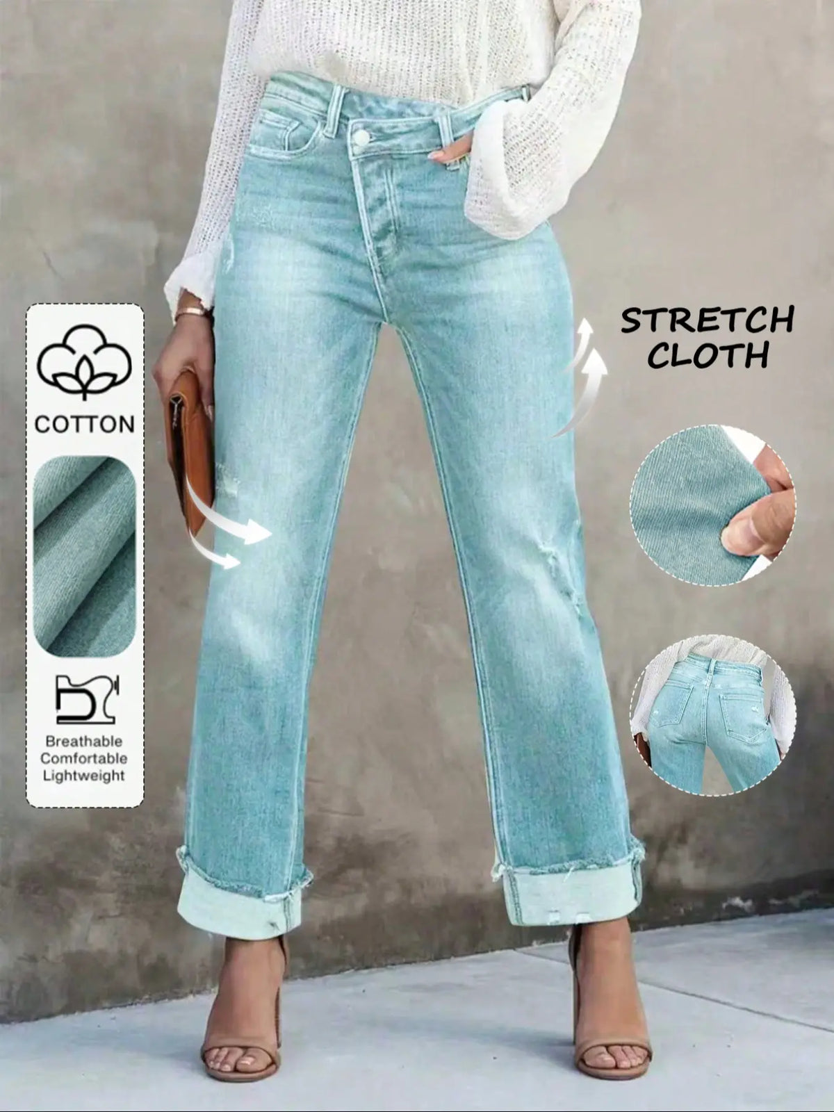 Women's Solid Color Jeans, Casual Comfy Denim Pants for Daily Wear, Ladies Bottoms for All Seasons, Casual Fitted Jeans