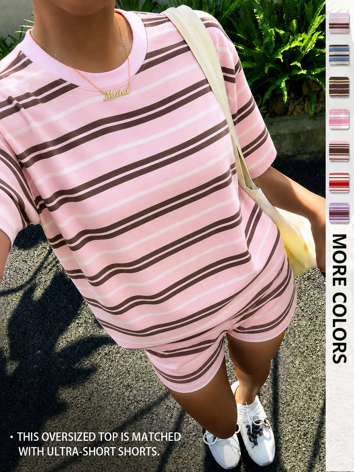 Women's Casual Striped Print Loose-Fit Set, Two Piece Outfit, Summer Wear, Vintage, American Retro Street Style, Perfect for Vacation and All-Day Home Wear, Fashion
