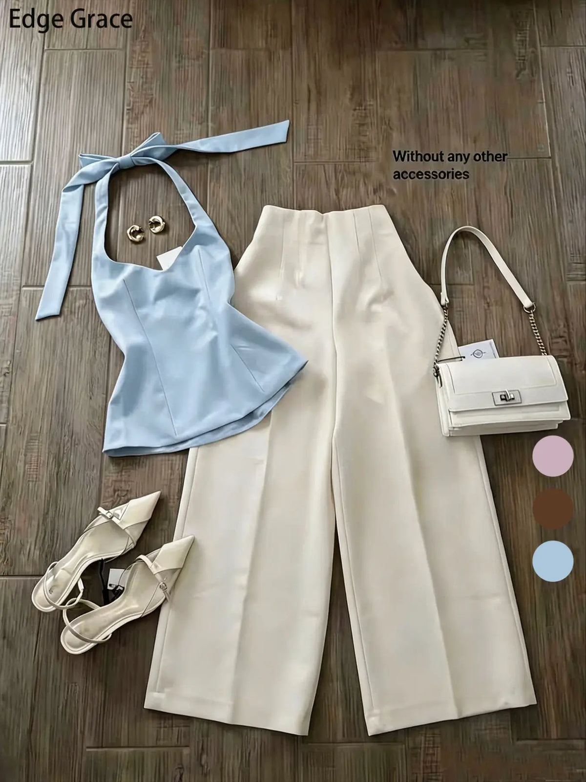 2026 New Women's Casual Halter Neck Sleeveless Top & Long Pants Two-Piece Set, Summer Matching Sets, Fashionable Ladies' Clothing, No Accessories Included