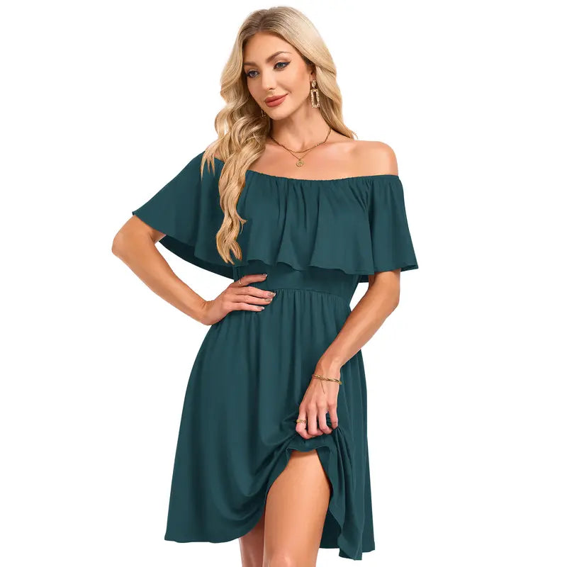 AUSELILY Women's Off the Shoulder Mini Dress - Floral Print, Casual Style, Summer Wear, Womenswear