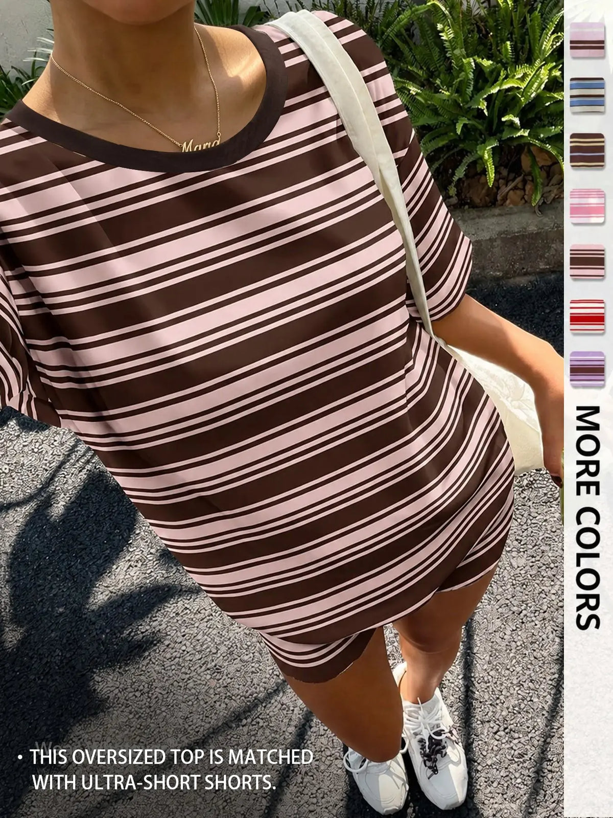 Women's Casual Striped Print Loose-Fit Set, Two Piece Outfit, Summer Wear, Vintage, American Retro Street Style, Perfect for Vacation and All-Day Home Wear, Fashion