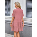 AUSELILY Babydoll Dress for Women Short Sleeve Button Down Textured Non-clingy Loose Fit Flowy Mini Dress with Pockets 2026 New Summer Dress Beachy Style Dress Casual