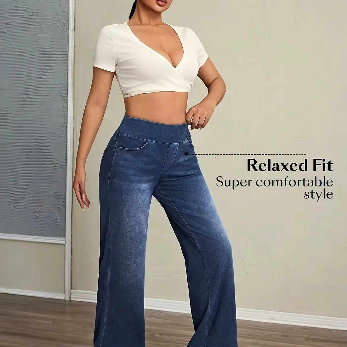 Women's Casual Fashion Elastic High Waisted Denim Long Pants, Comfortable Daily Wear, Trendy Jeans for Everyday Style, Compression Fit