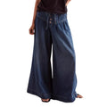 CHOUYATOU Women's Mid-Rise Baggy Flared Denim Pants, Streetwear Style with Pleated Ruffles and Elastic Drawstring Waist, Baggy Jeans