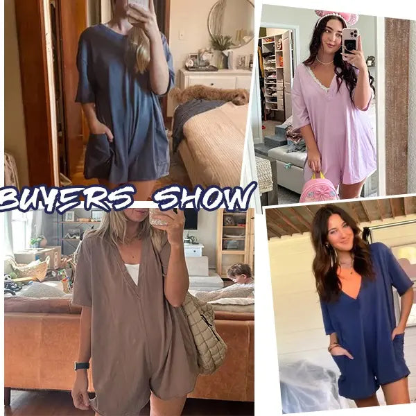 SCUSTY Women's Oversized Rompers Back V Neck Jumpsuits Casual Summervibes Athletic Workout Tee Onesie Activewear