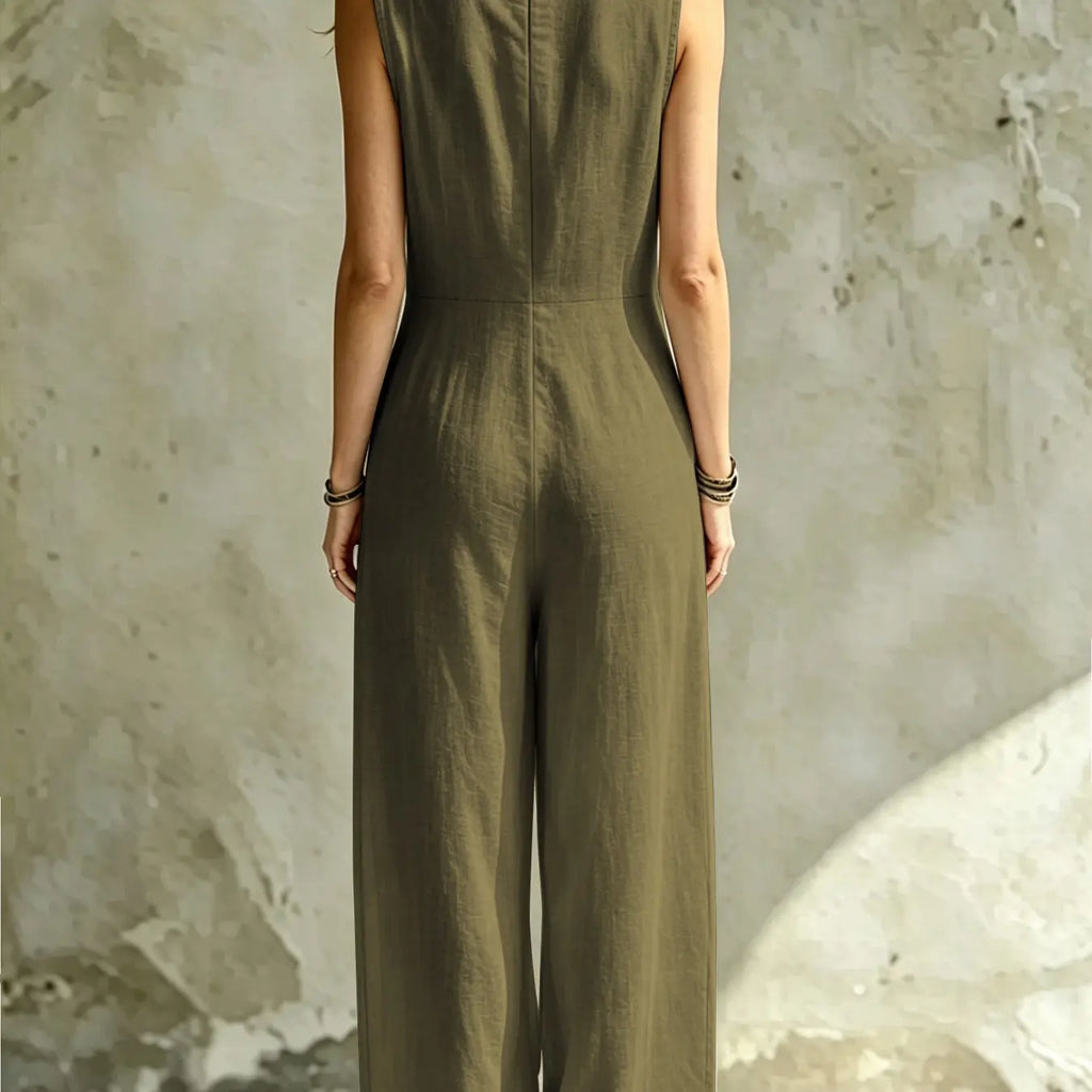 Women's Lightweight Sleeveless V-Neck Casual Style Jumpsuit, Fashionable Casual Breathable One-Piece, Trendy Everyday Summer Wear