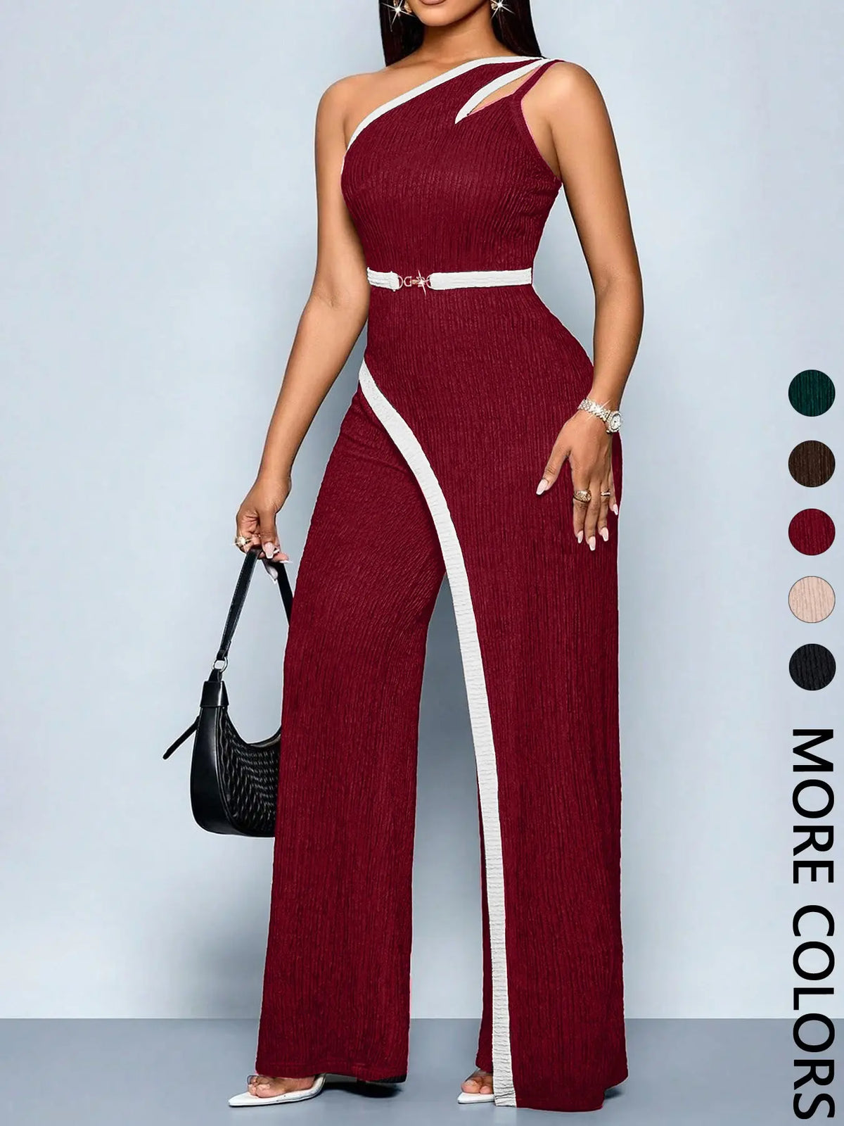 Women's Chic Comfortable Fit Asymmetrical Jumpsuit, Stylish One Shoulder Sleeveless Cut Out Wide Leg Jumpsuit, Perfect for Casual Wear, Cutout, Casual Fashion Jumpsuit