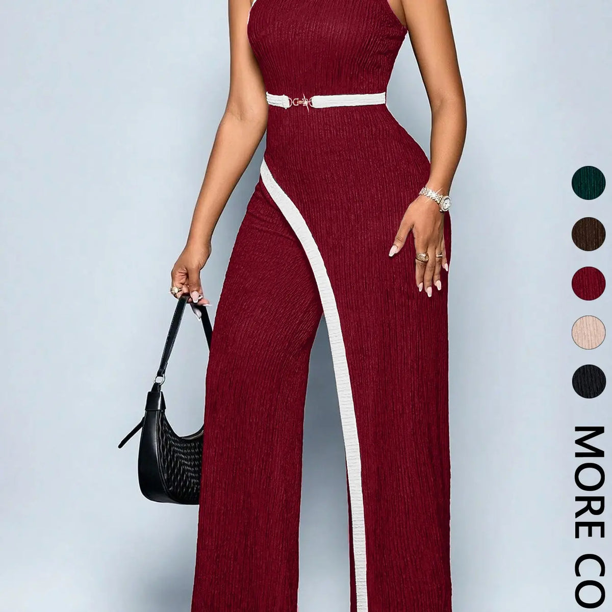 Women's Chic Comfortable Fit Asymmetrical Jumpsuit, Stylish One Shoulder Sleeveless Cut Out Wide Leg Jumpsuit, Perfect for Casual Wear, Cutout, Casual Fashion Jumpsuit