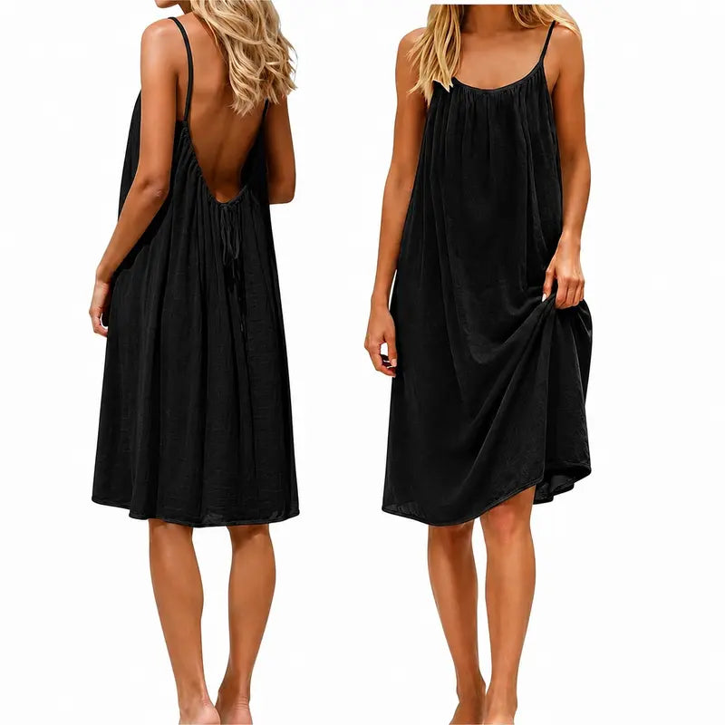 Women’s Backless Maxi Dress Spaghetti Strap Loose Flowy Summer Beach Vacation Dress