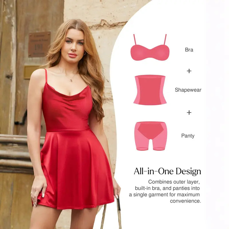 Popilush Sleeveless Built‑in Shapewear Dress With Tummy Control Bra Support Slim Fit Casual Party Short Dress Comfy Summer Vibe Daily SohoChic Going Out Fashion Outfit Homecoming Dresses