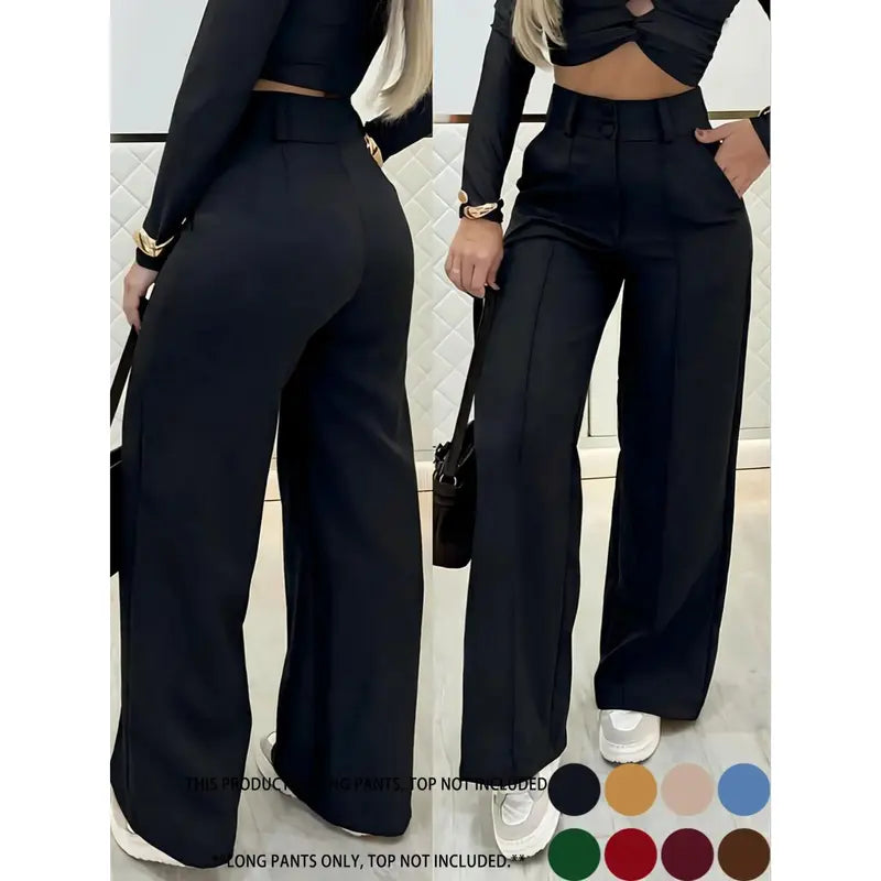 Women Wide Leg Pants Double Button Front Versatile Commuter Essential Single Piece Stylish Office Wear High Waist Loose Fit Daily Wear