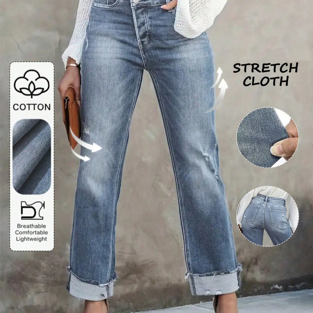 Women's Solid Color Jeans, Casual Comfy Denim Pants for Daily Wear, Ladies Bottoms for All Seasons, Casual Fitted Jeans