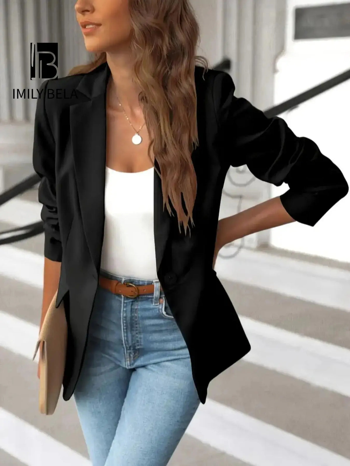 Women's Solid Button Lapel Collar Blazer, Elegant Business Suits Outerwear for Work Office Business, Minimalist Ladies Spring & Fall Clothes, Womenswear, Solid Color Blazer, Office Blazer Jacket, Lapel Neckline Blazer