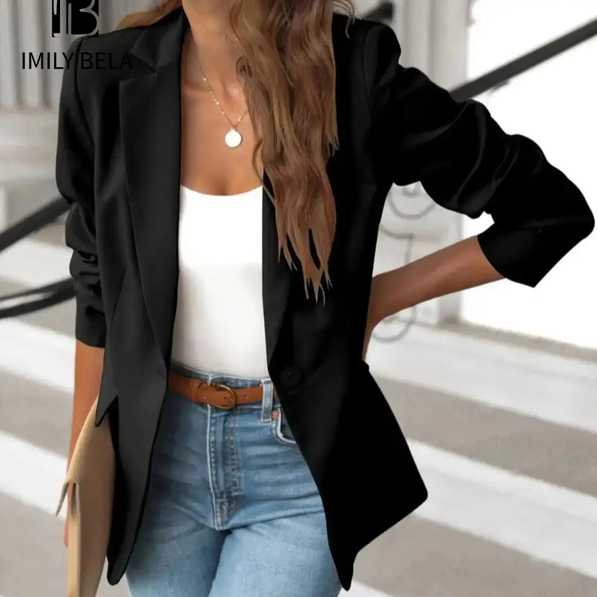 Women's Solid Button Lapel Collar Blazer, Elegant Business Suits Outerwear for Work Office Business, Minimalist Ladies Spring & Fall Clothes, Womenswear, Solid Color Blazer, Office Blazer Jacket, Lapel Neckline Blazer