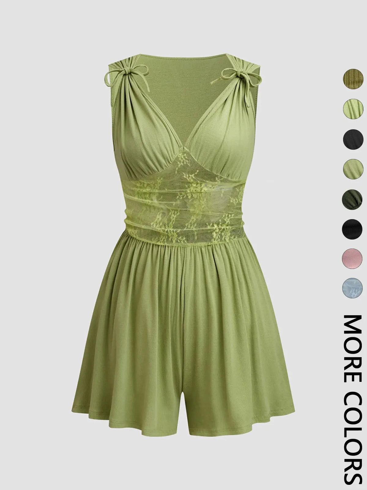 Women's Plain Ribbed Ruched Deep V Neck Tank Short Piece, Elegant Sleeveless Shorts Romper For Summer, Fashion Casual Ladies Clothes For Daily Wear
