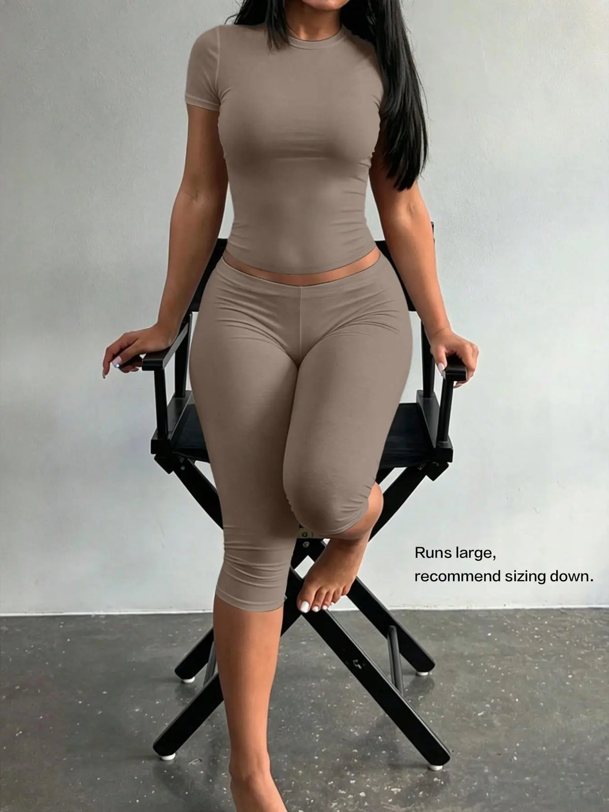 Lw Home Basic Soft Solid Color Casual Slim-Fit Suit, Perfect for Home Wear, Back To School，Ideal for All Seasons, Comfortable Short Sleeve Pants Set, Two Piece Set Women