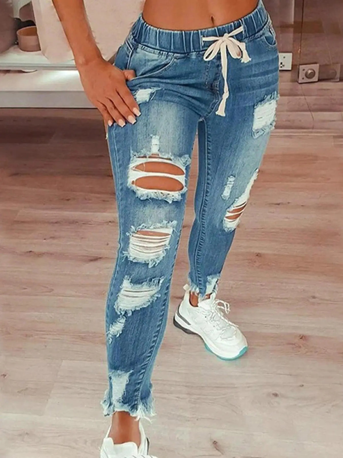 Plus Size Solid Color Basic High Waist Ripped Denim Jeans, Casual Streetwear Fashion for Daily Outdoor Wear, Women's Plus Size Clothing for Summer, Jeans High Waisted, Jeans Distressed, Basic Plain Jeans