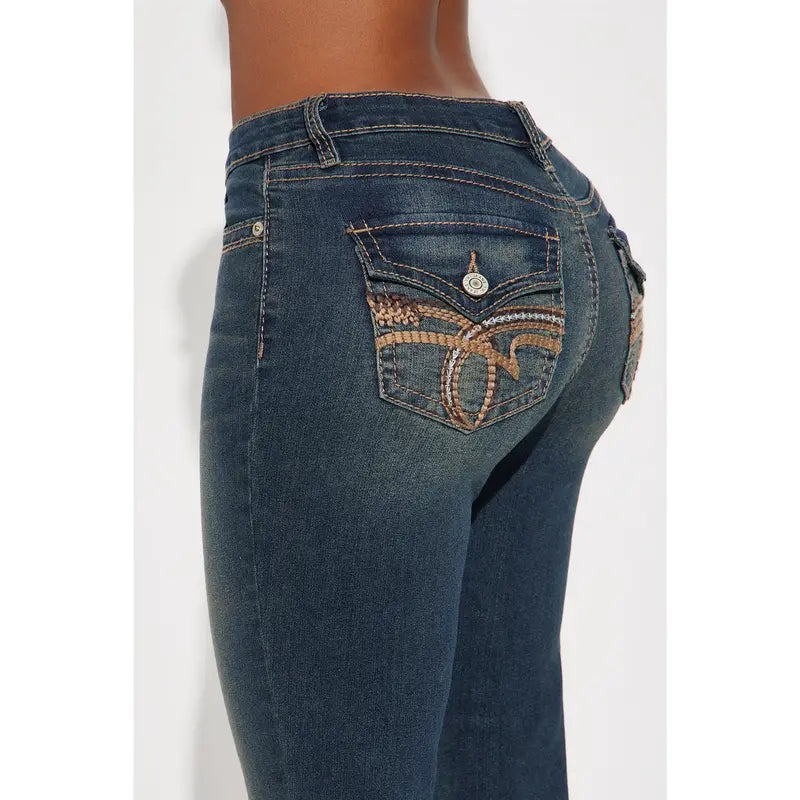 Sofia Embroidered Mid Rise Bootcut Jeans - Vintage Wash